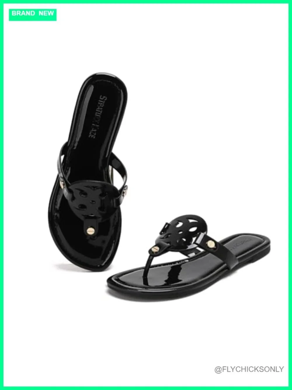 Patent Leather Thong Sandals with Memory Foam